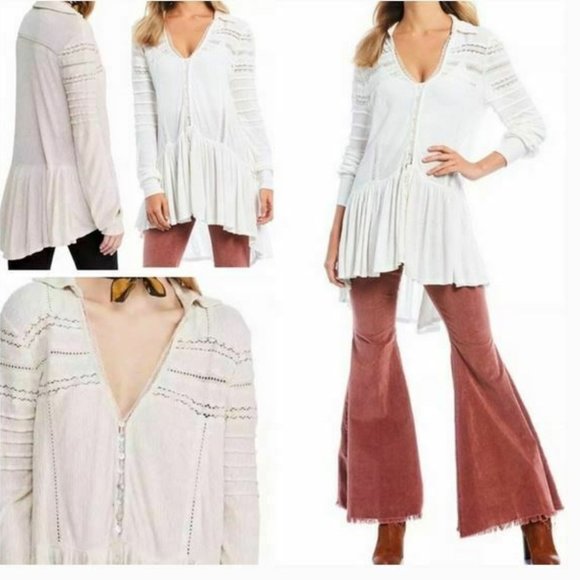 Free People Tops - Free People Set to Stun Tunic Top in White Long Sl